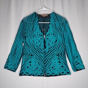 Keke Collection Artsy Jacket Women Medium Mesh Blue-Green Whimsy Designer Y2K